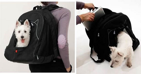 Pet at work Mochila que te deja mantener a tu perro en la espalda, también tiene un compartimiento para laptop